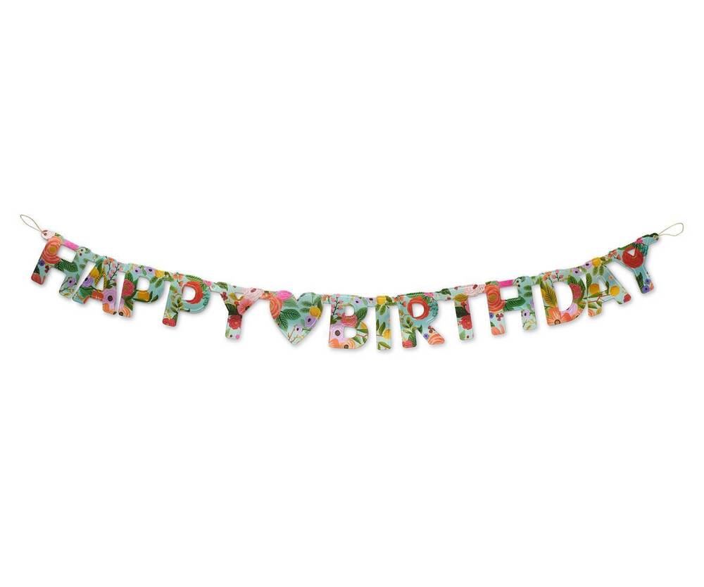 NEW RIFLE PAPER CO. garden party happy birthday banner in green multi